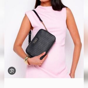 GUESS Embossed Black Crossbody Bag with Chain Strap